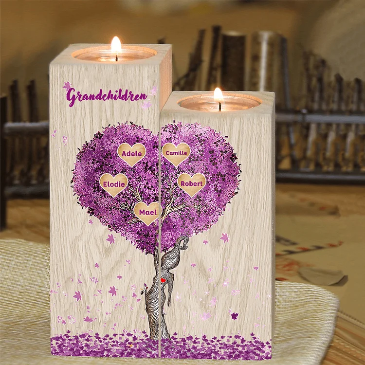 Personalised Family Tree Candle Holder Custom 5 Names Wooden Candlesticks-Jessemade AU