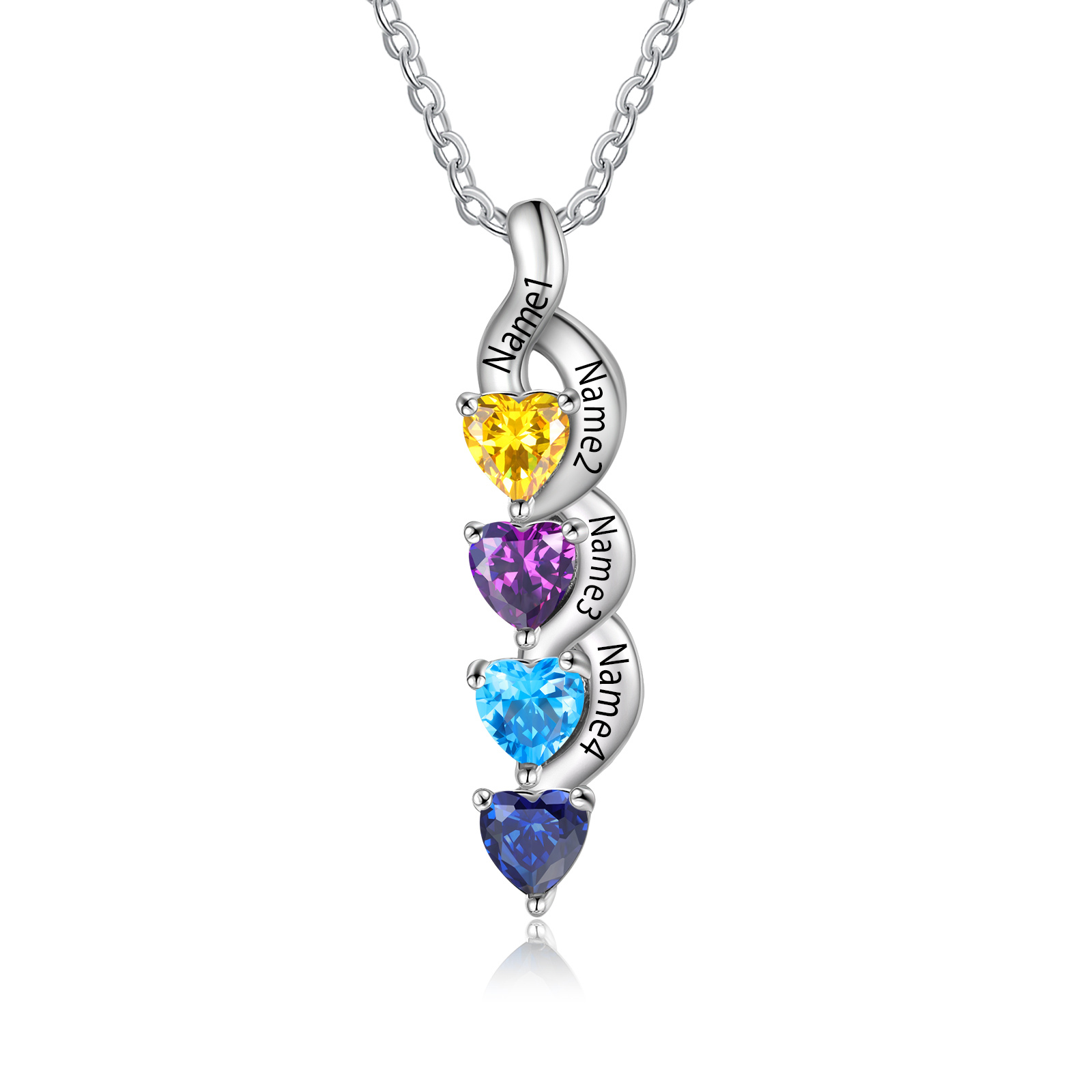 4 Names - Personalised Pendant Necklace Customised Names & Birthstones Necklace Birthday Gift for Women Girls-Jessemade AU