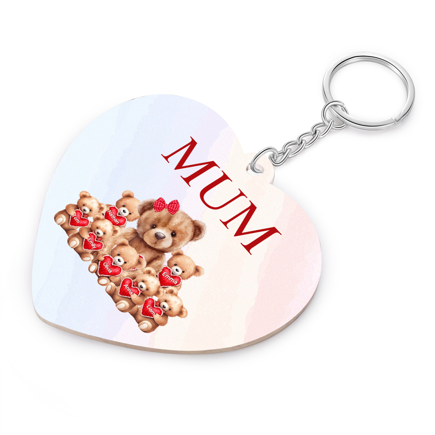 7 Names - Personalised Acrylic Keychain Custom 1 Text Teddy Bears Family Hanging Ornaments Gift for Mum/Grandma-Jessemade AU