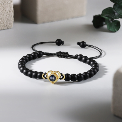 Personalised Projection Beaded Bracelet Customised Photo Bracelet Black Adjustable Bracelet Personalised Gift for Couples-Jessemade AU