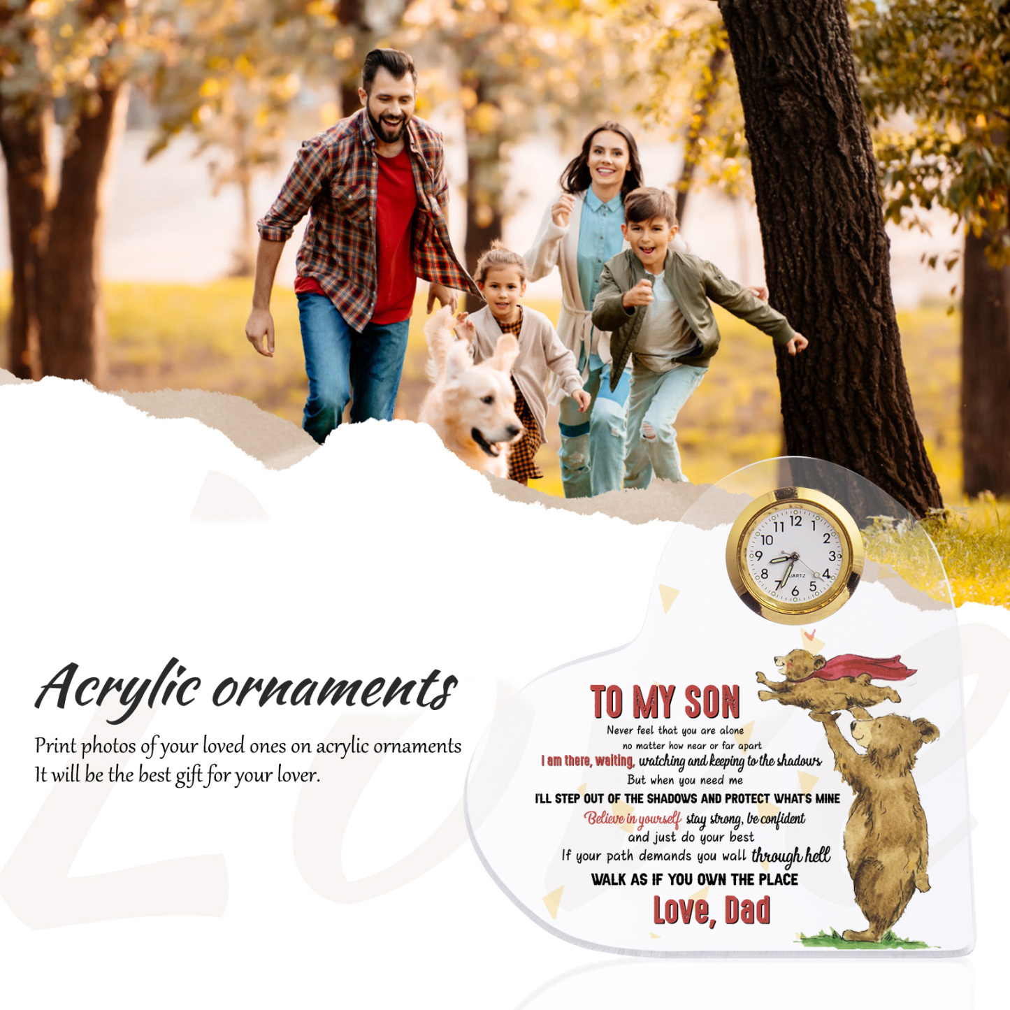 To My Son From Dad Acrylic Heart Clock Keepsake Heart Sign - Never feel that you are alone-Jessemade AU