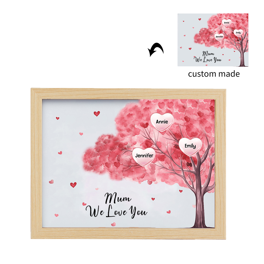 Personalised Frame Night Light Custom 1 Text & 3 Names Pink Family Tree Ornament Gifts for Mother/Grandma-Jessemade AU