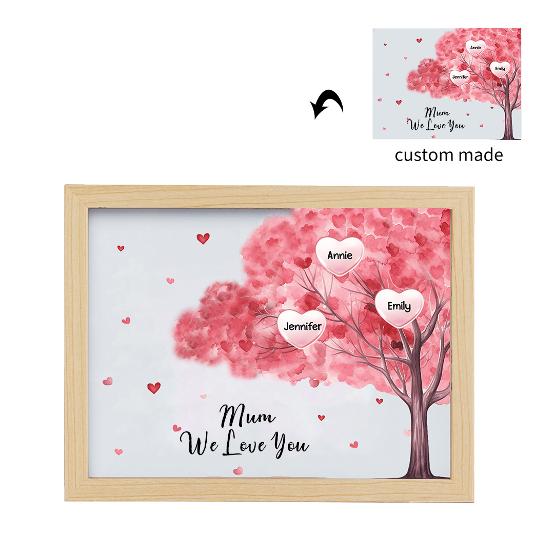 Personalised Frame Night Light Custom 1 Text & 3 Names Pink Family Tree Ornament Gifts for Mother/Grandma-Jessemade AU