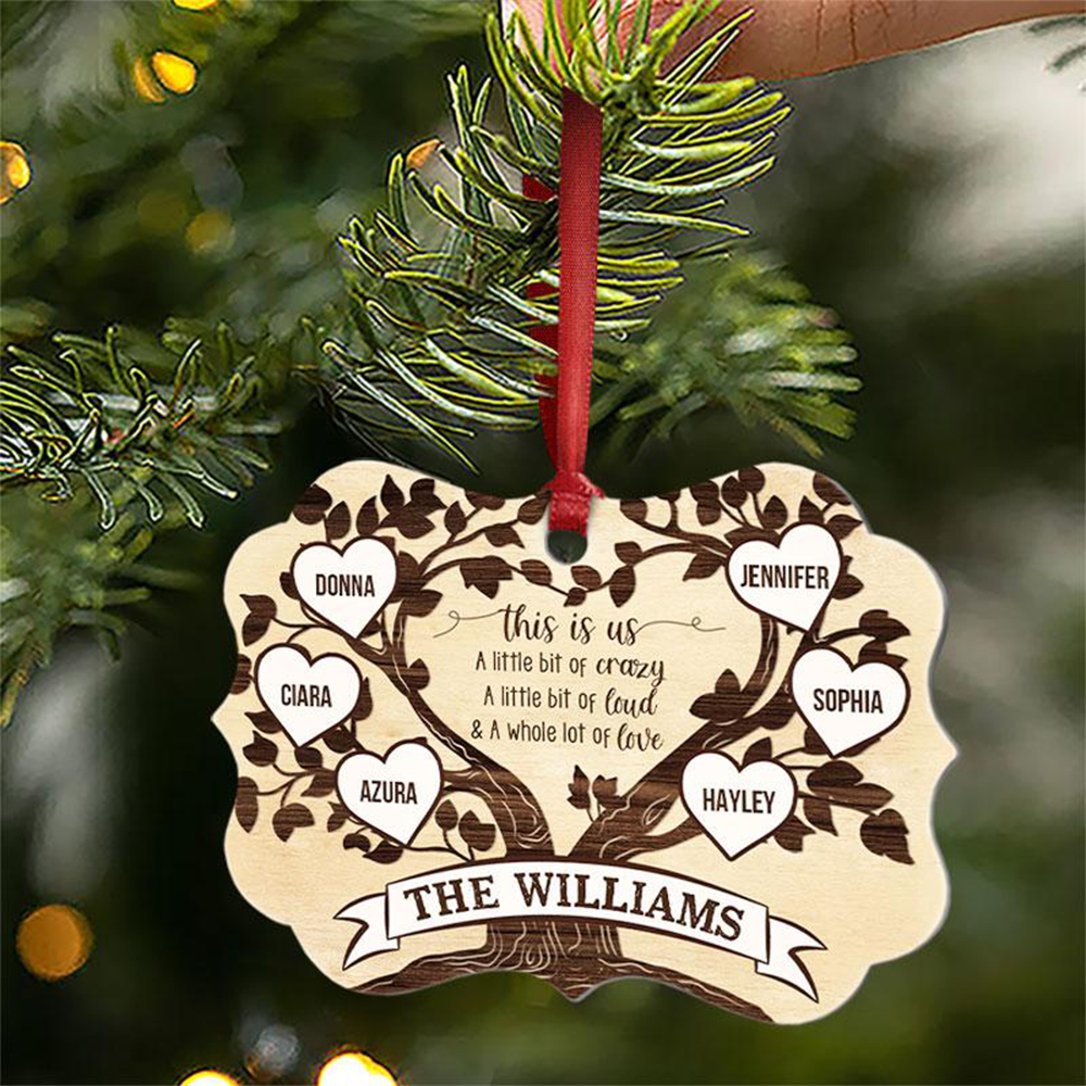 Family Tree Ornament Personalised 6 Names Wooden Family Ornament-Jessemade AU