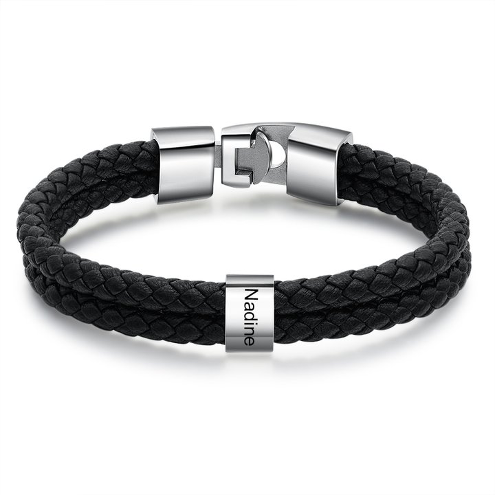 Personalised Braided Leather Bracelet Engraved 1 Name Men's Bracelet Gifts For Him-Jessemade AU