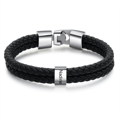 Personalised Braided Leather Bracelet Engraved 1 Name Men's Bracelet Gifts For Him-Jessemade AU
