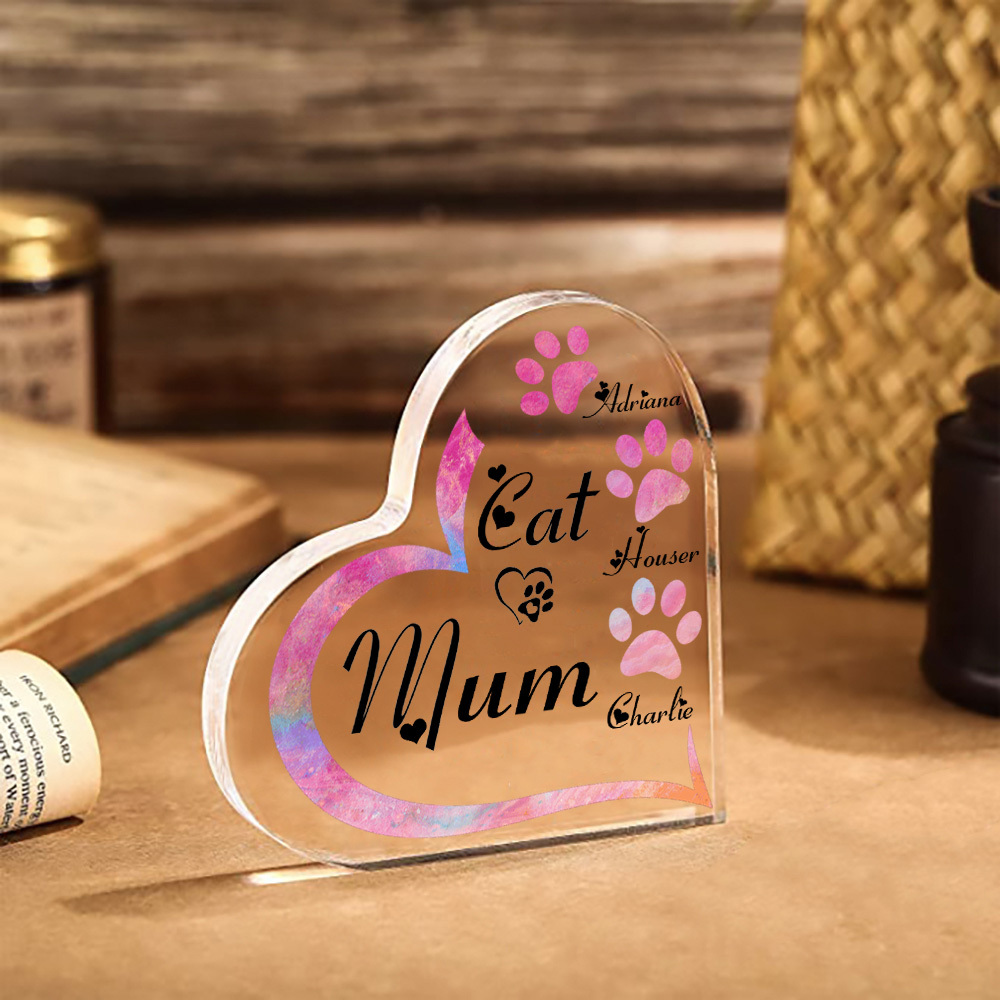Personalised Acrylic Heart Keepsake Custom 3 Names Cat Footprints Ornaments Gifts for Mum-Jessemade AU