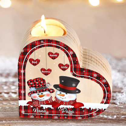 Heart-Shaped Christmas Candle Holder Engraved 6 Names Snowman Candlesticks Personalised Gift for Family-Jessemade AU