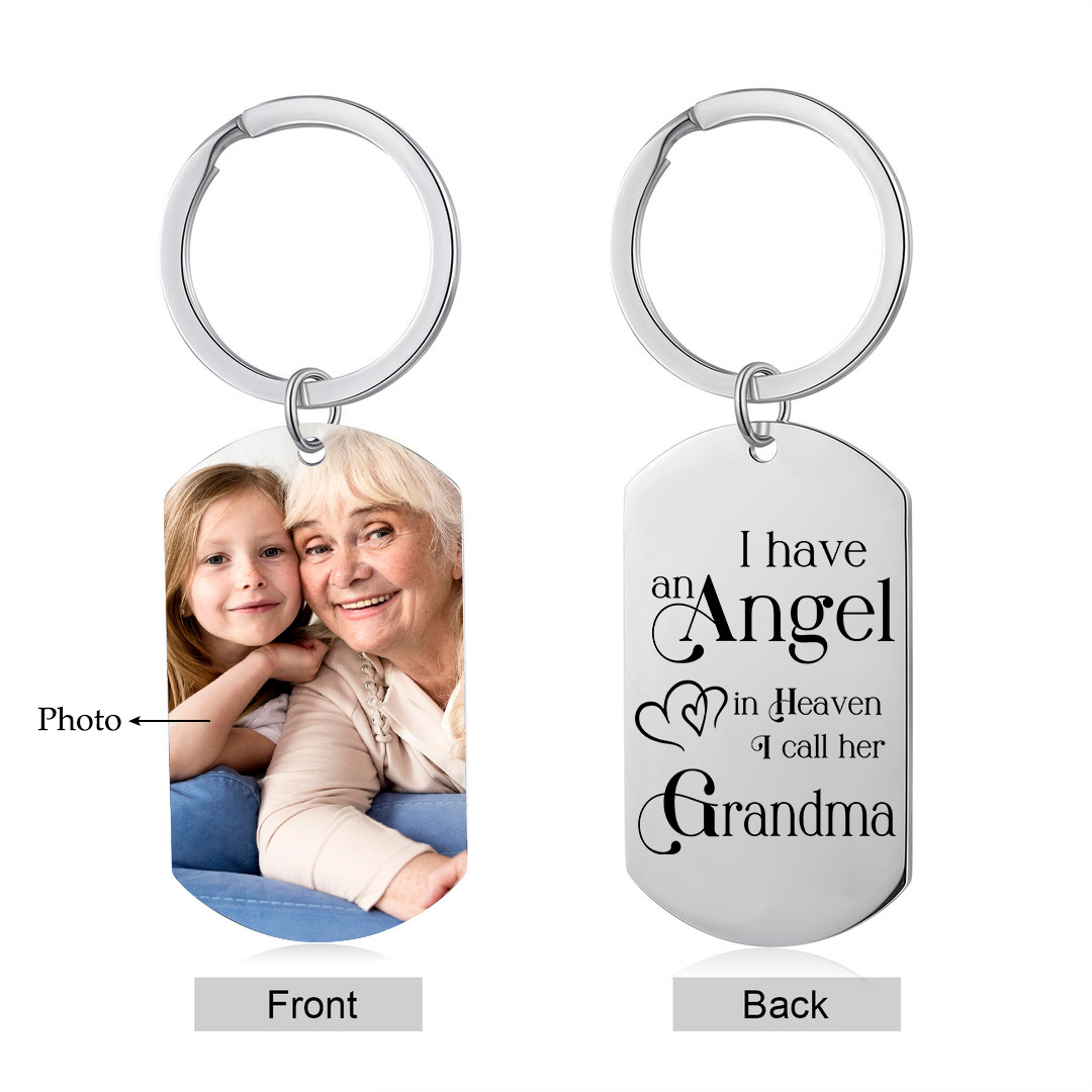 Memorial Grandma Keychain Custom 1 Photo Keychain Memorial Gift - I have Angel in Heaven I call her Grandma-Jessemade AU