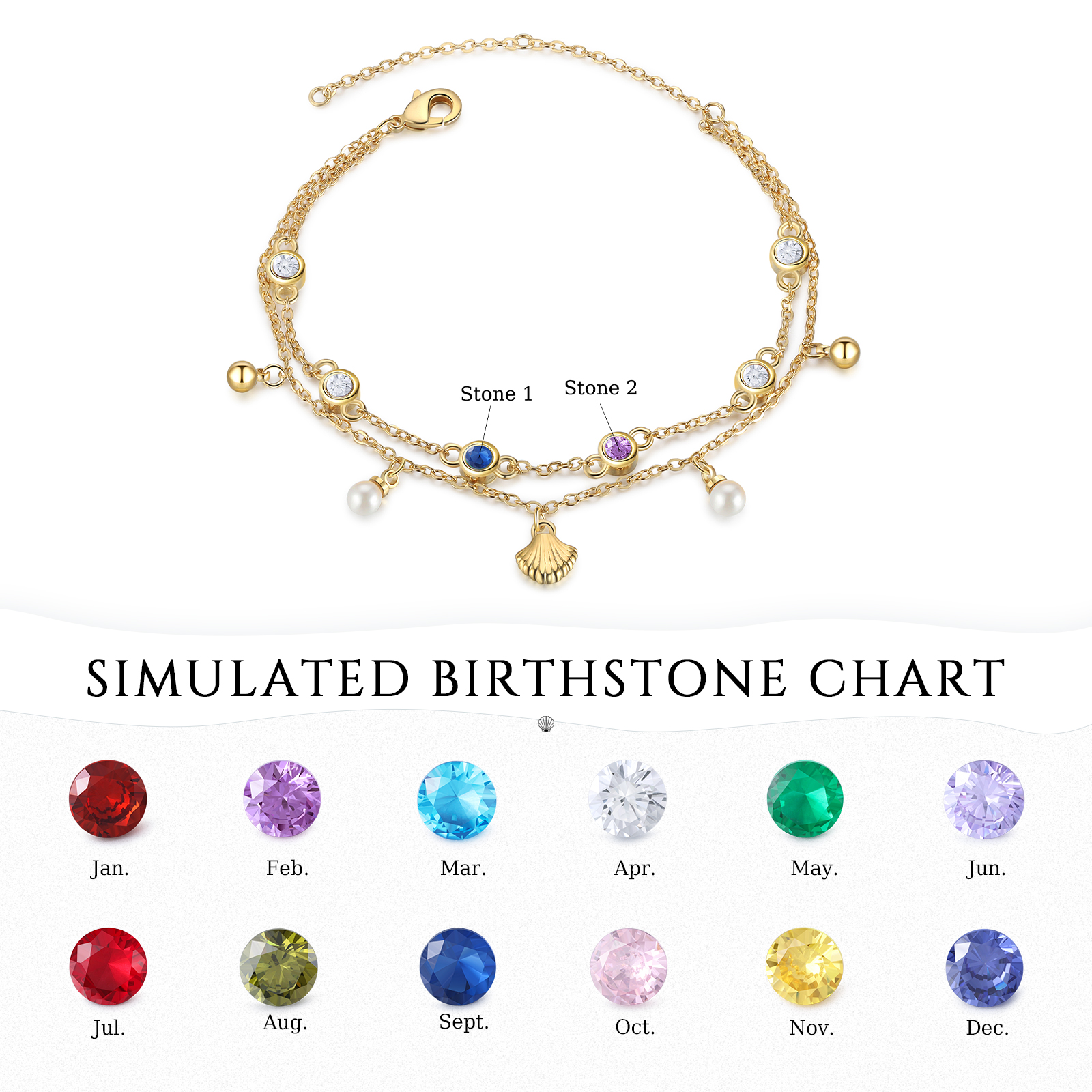 Personalised Women's Bracelet Custom 2 Birthstones Bracelet Gold Adjustable Bracelet Birthday Gift for Her-Jessemade AU