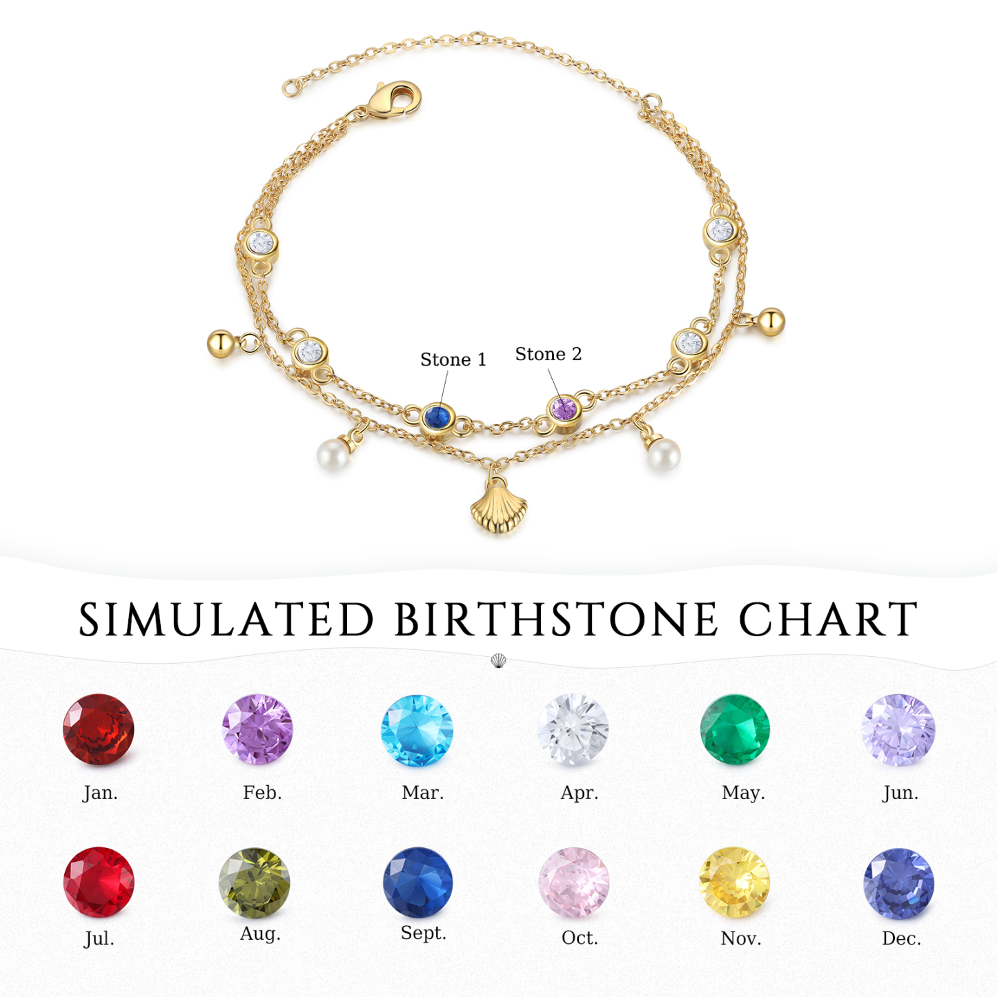 Personalised Women's Bracelet Custom 2 Birthstones Bracelet Gold Adjustable Bracelet Birthday Gift for Her-Jessemade AU