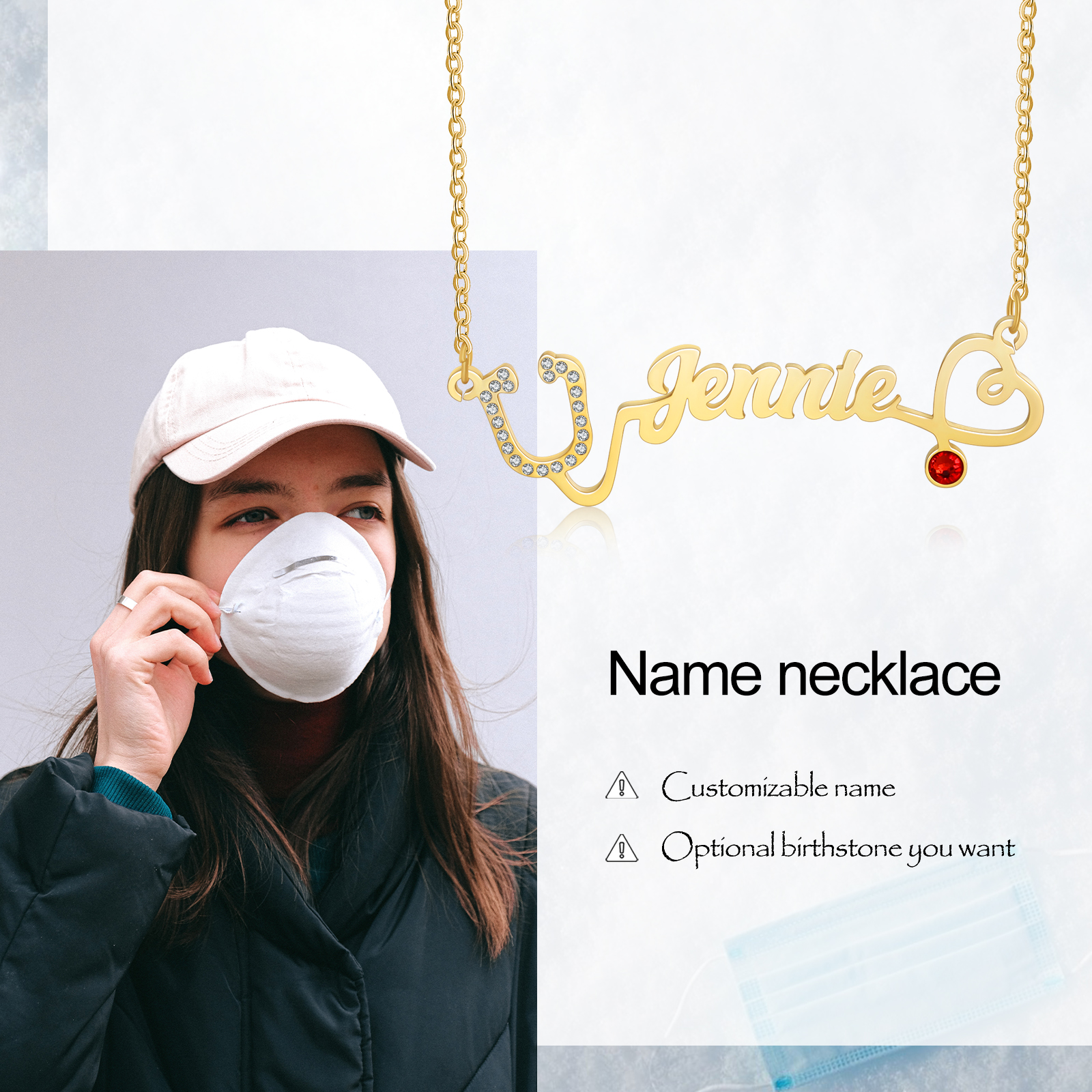 Personalised Stethoscope Necklace Custom 1 Name Necklace Gift For Women-Jessemade AU