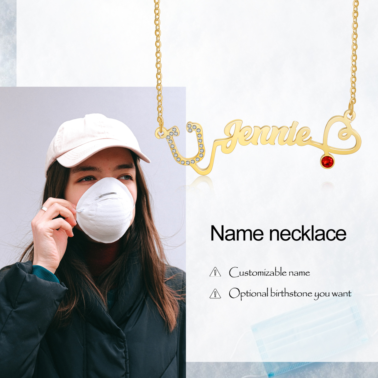Personalised Stethoscope Necklace Custom 1 Name Necklace Gift For Women-Jessemade AU