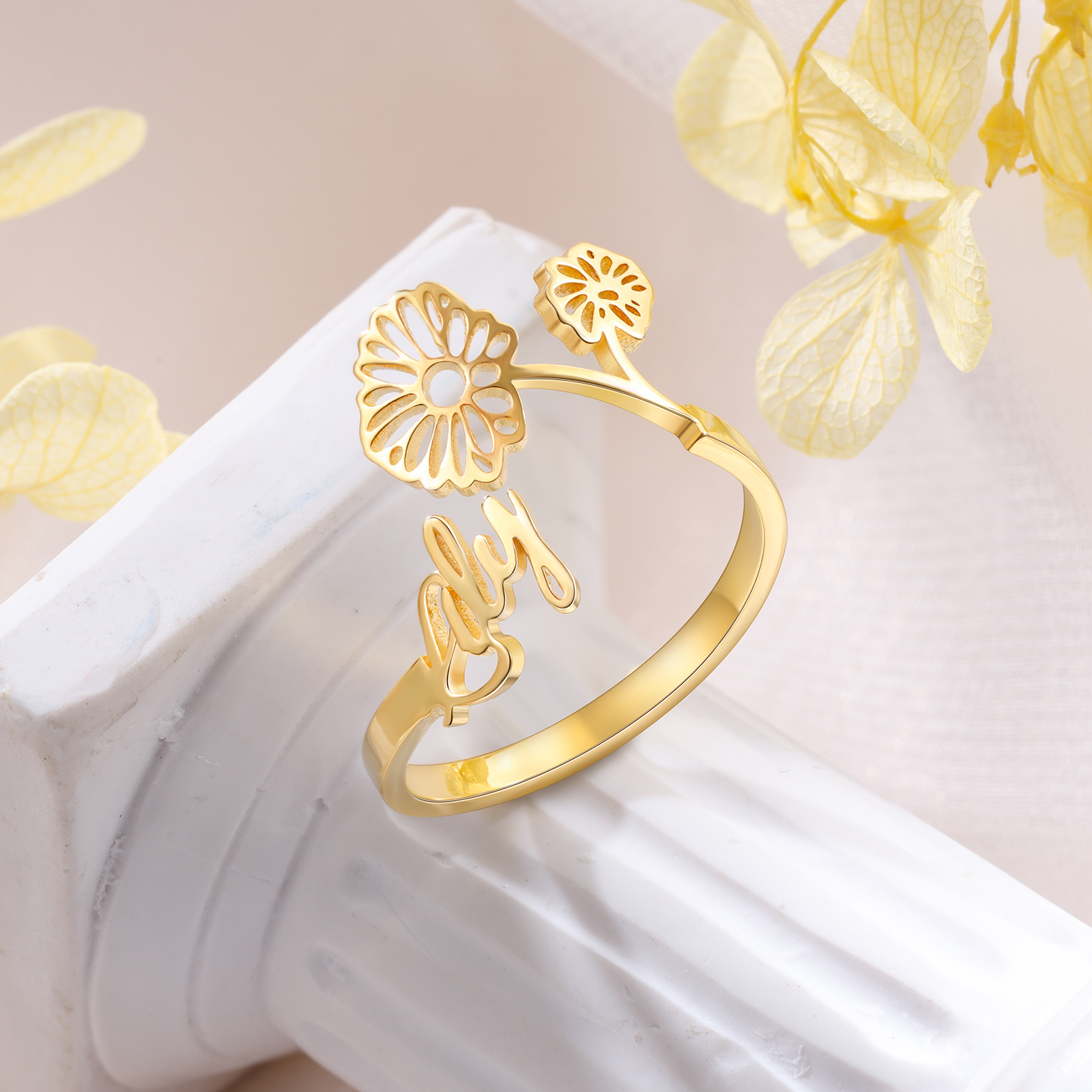 Personalised November Birth Flower Ring With Name Gifts For Her-Jessemade AU