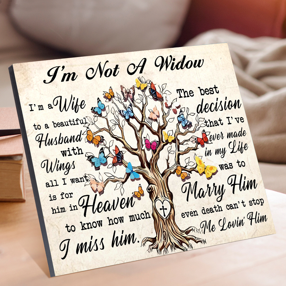 Memorial Wooden Plaque Art Decorations Picture Board Butterfly Desktop Ornaments - I'm Not A Widow-Jessemade AU