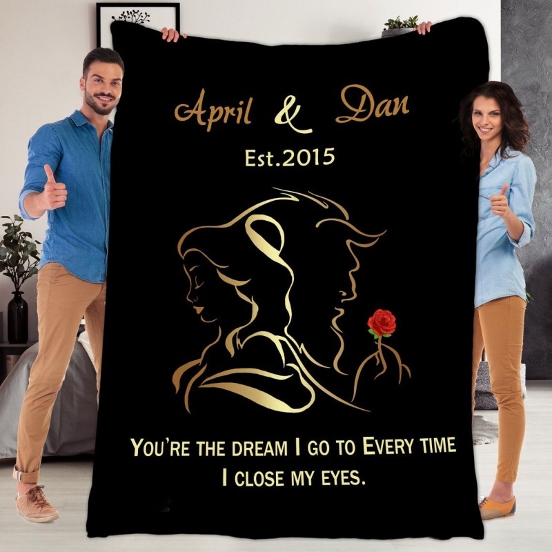Personalised Couple Blanket Engrave Photo Sweet Gift "You're the dream I go to every time I close my eyes"-Jessemade AU