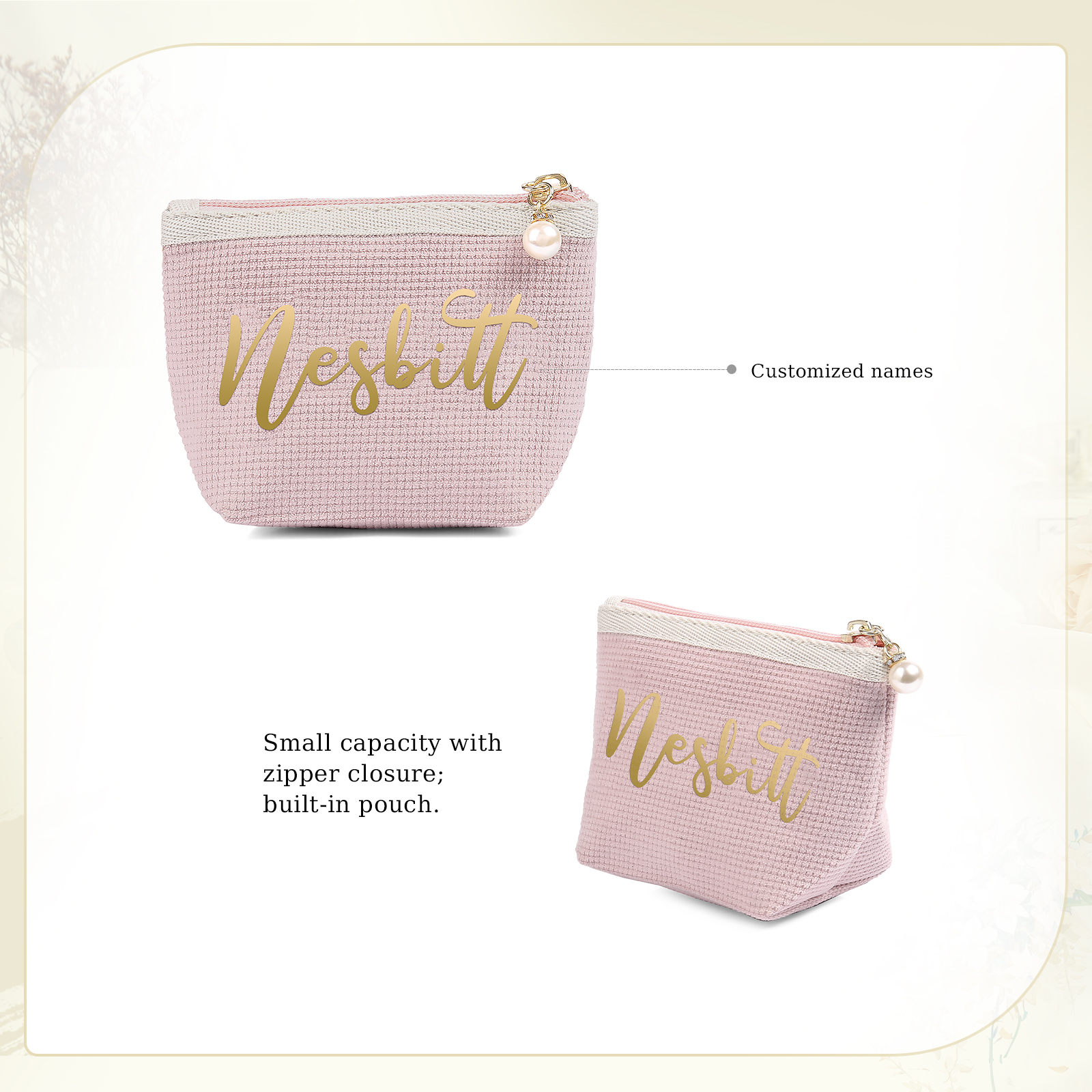 Personalised Name Cosmetic Bag Custom Makeup Bag Zipper Storage Bag Gifts for Ladies Girls-Jessemade AU