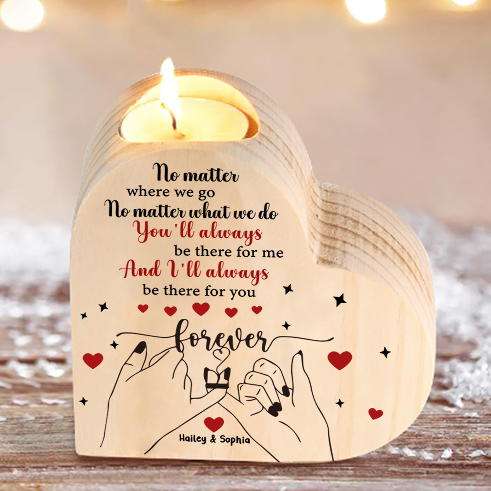 Personalised Heart Candle Holder Custom 2 Names Wooden Candlesticks Pinky Swear Gift for Friend/Bestie-Jessemade AU