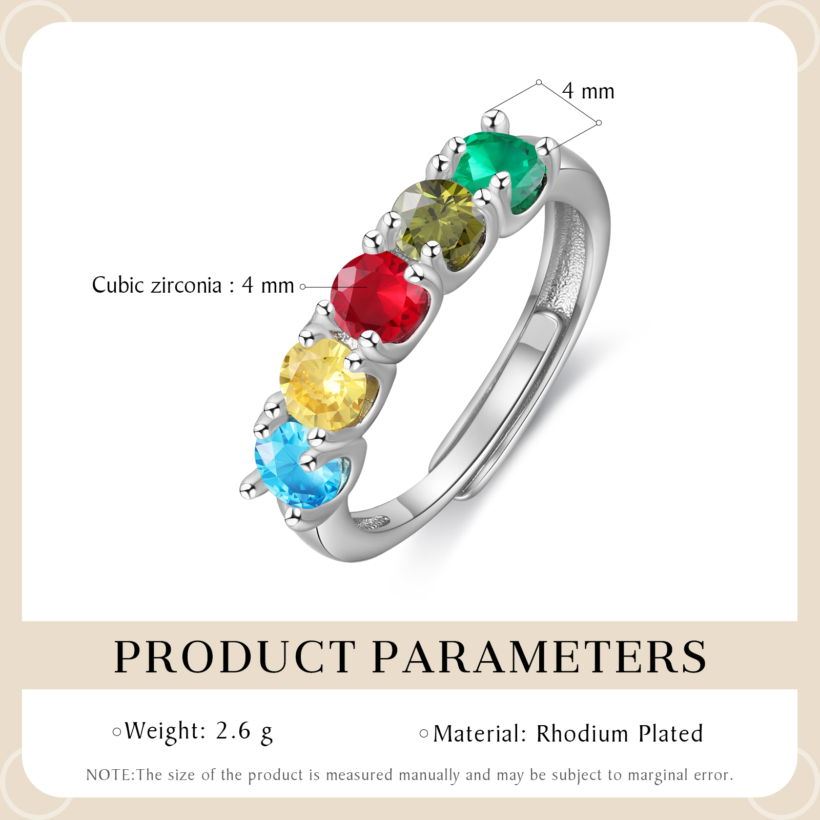 Personalised Women's Ring Customised 5 Birthstones Open Ring Birthday Gift for Women Girls-Jessemade AU
