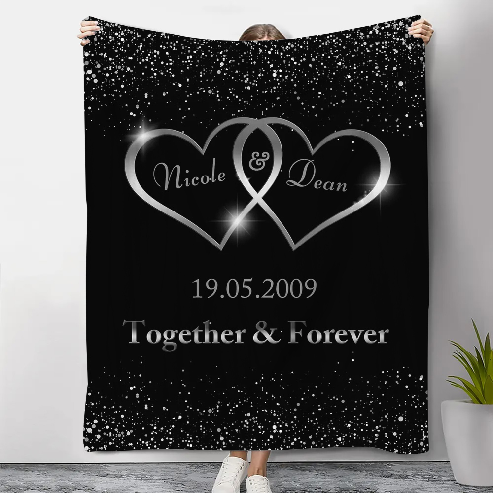 Personalised Couples Blanket Customised 2 Names & Date & Text Blanket Love Valentine's Day Gifts for Him/Her-Jessemade AU