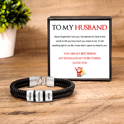 Personalised Braided Leather Bracelet Engraved 3 Names Men's Bracelet for Him-Jessemade AU