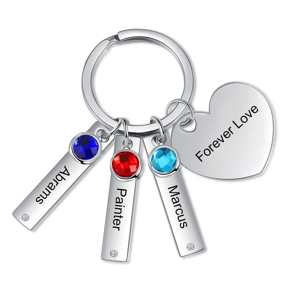 Personalised Birthstone Keychain Engraved 3 Names Keychain Gifts For Her-Jessemade AU