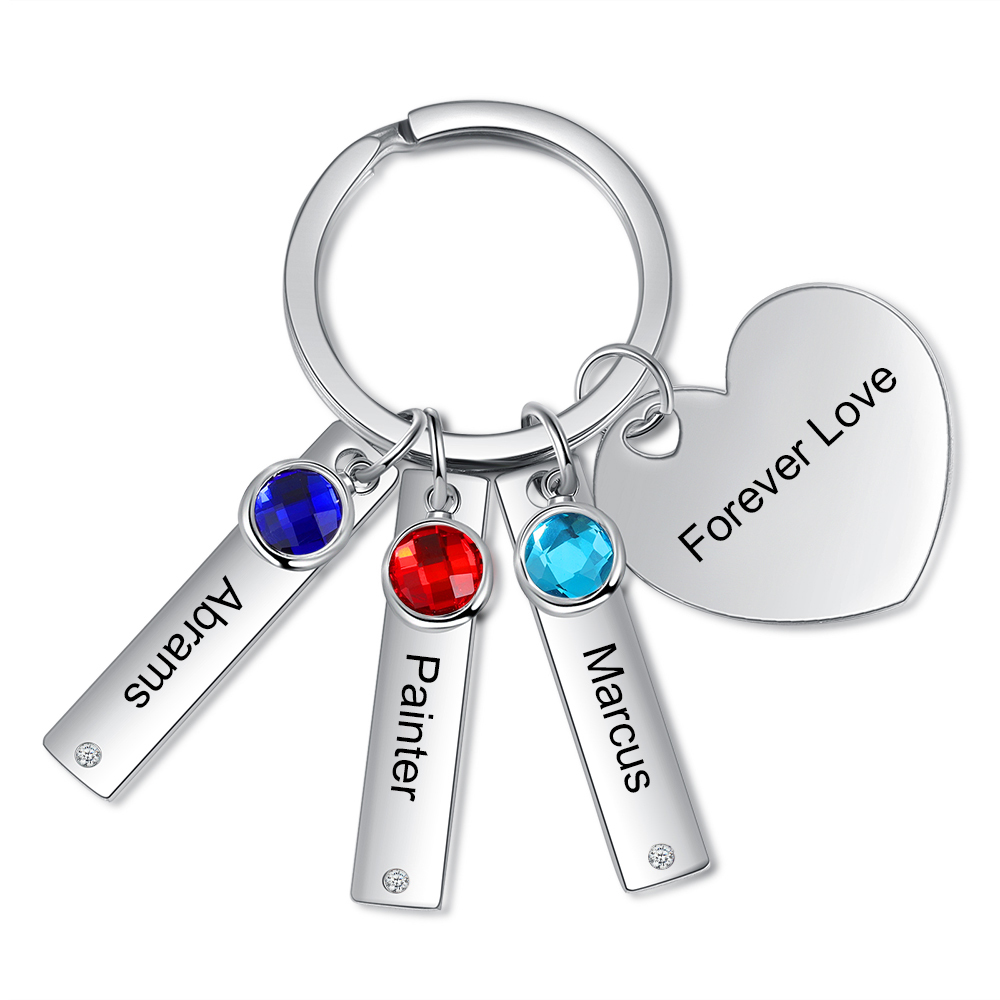 Personalised Birthstone Keychain Engraved 3 Names Keychain Gifts For Her-Jessemade AU