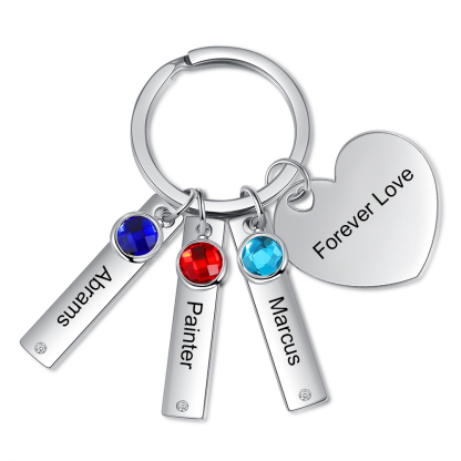 Personalised Birthstone Keychain Engraved 3 Names Keychain Gifts For Her-Jessemade AU