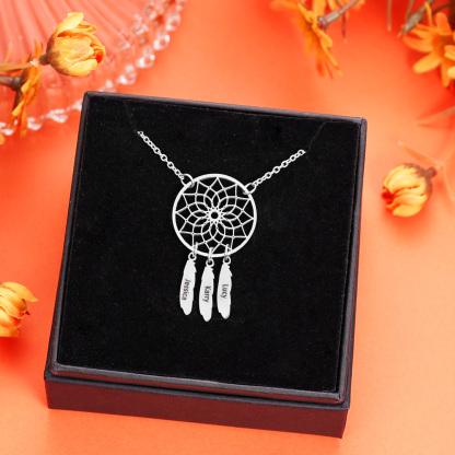 Personalised Retro Dream Catcher Necklace Engraved 3 Names Gift For Women-Jessemade AU