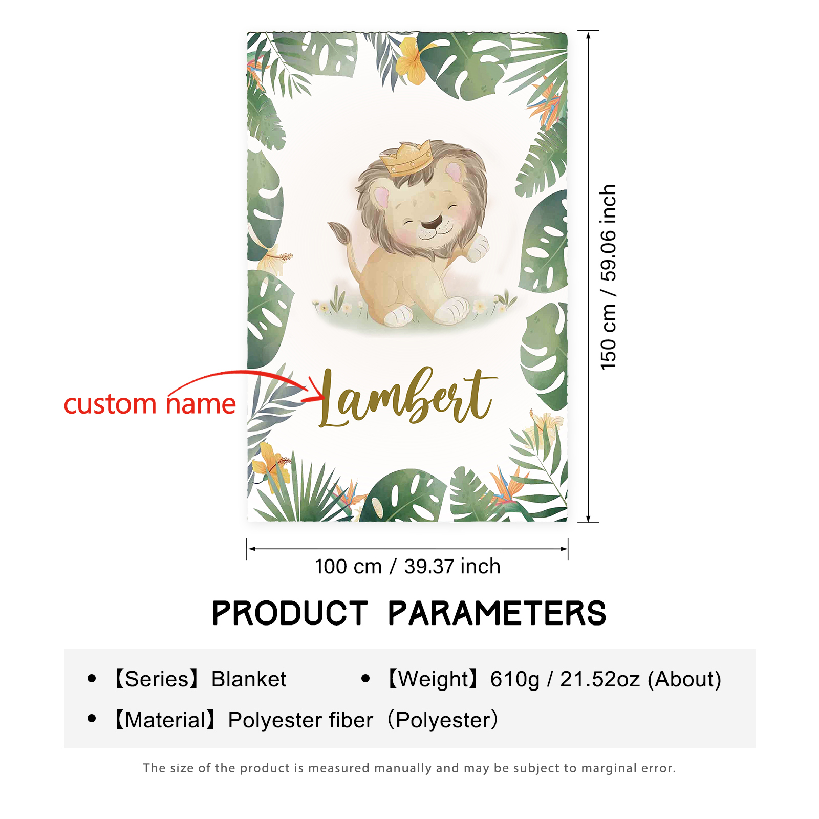 Personalised Lion Blanket Custom Name Cute Cartoon Blanket-Jessemade AU