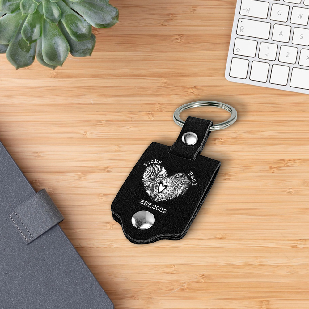 Personalised Photo Keychain Customised Text & Date & 2 Names Leather Keyring Valentine's Day Gifts for Couples-Jessemade AU