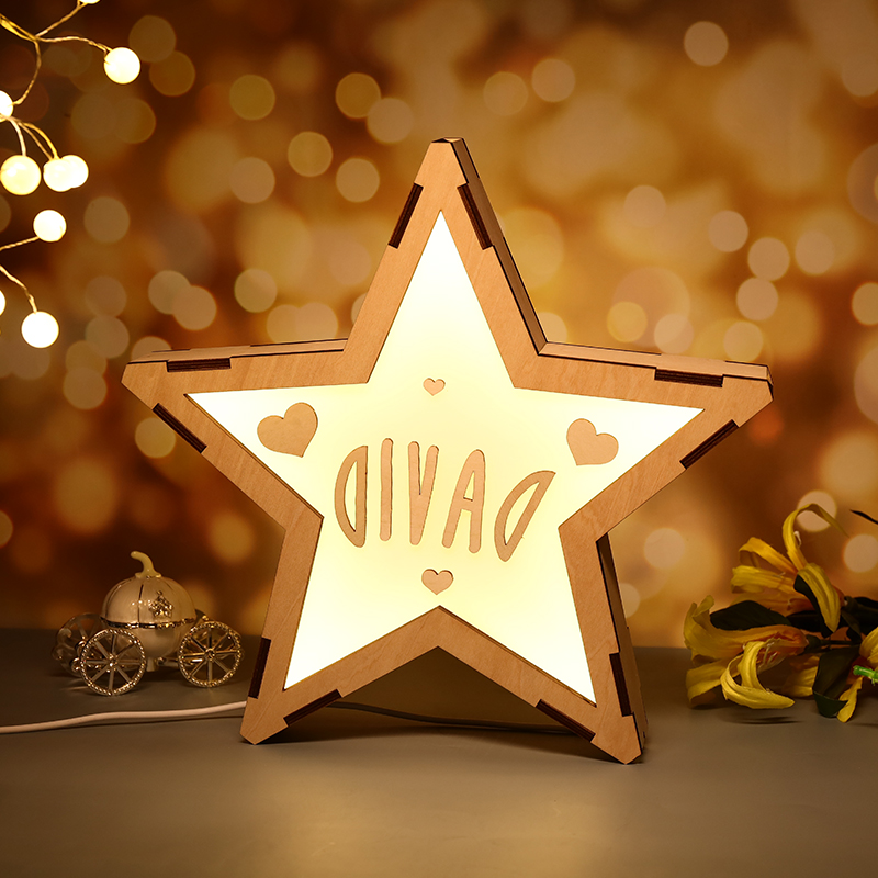 Personalised Wooden Star Night Light Custom Photo Acrylic Lamp Gifts Home Decoration-Jessemade AU