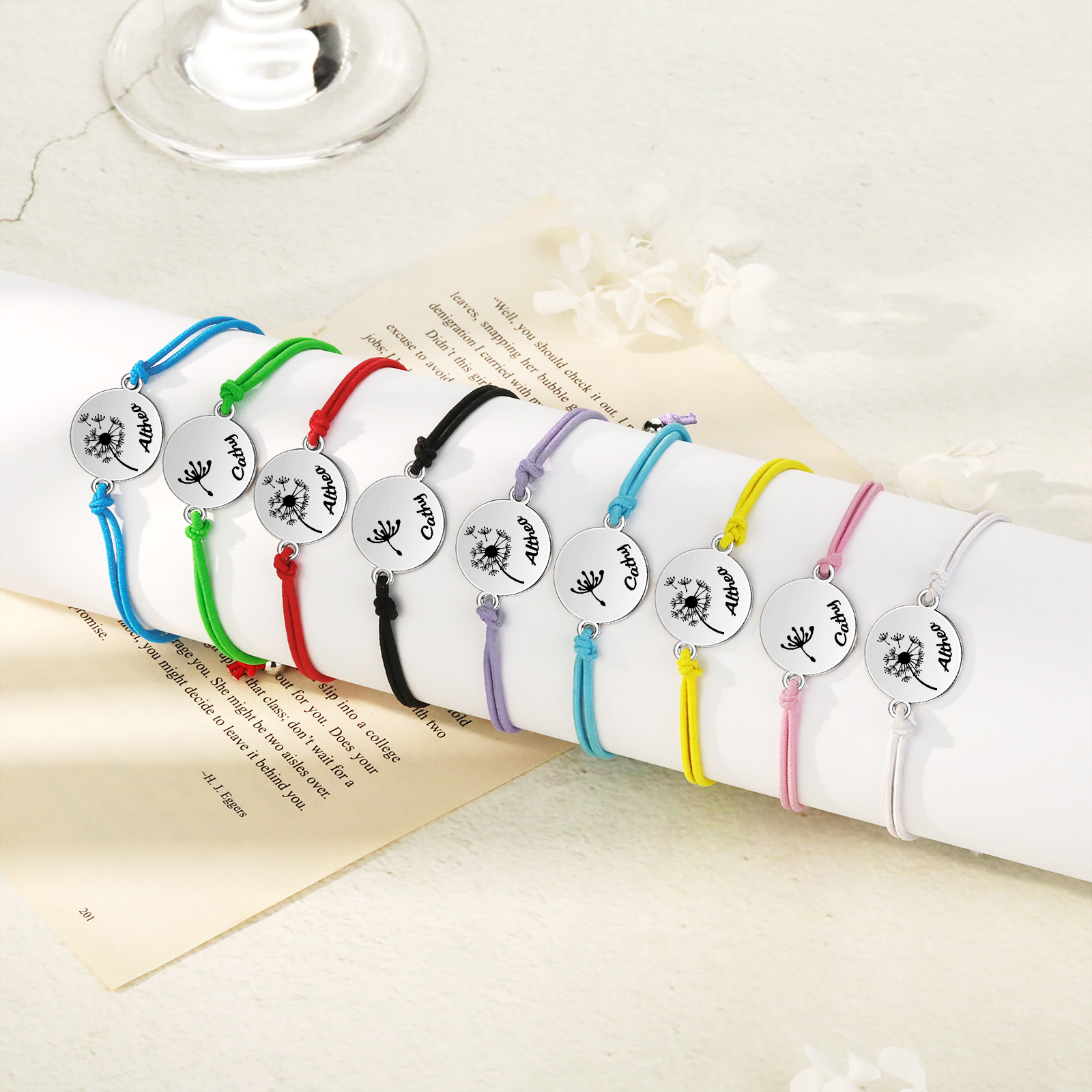 2 Pcs Dandelion Bracelet Set Custom 2 Names Adjustable Bracelets Back to School Gifts for Daughter-Jessemade AU