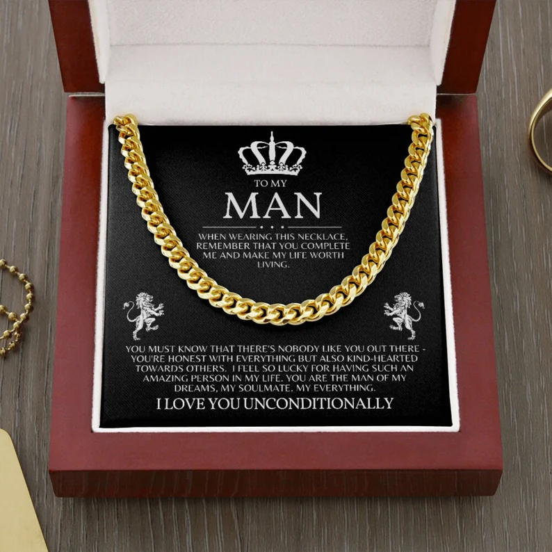 To My Man-Cuban Link Chain Necklace Promise Necklace Gift Set "You are The Man of My Dreams"-Jessemade AU