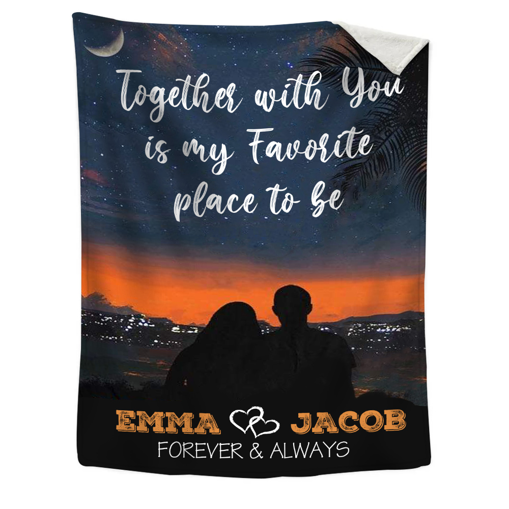 Personalised Couple Blanket Customised 2 Names Blanket Gift for Him/Her - Together With You Is My Favourite Place To Be-Jessemade AU