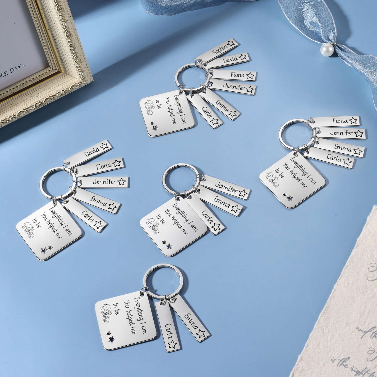 Personalised 6 Names & 1 Text Keychain Elephant Family Keychain Gifts for Father/Mother/Grandma/Grandpa-Jessemade AU