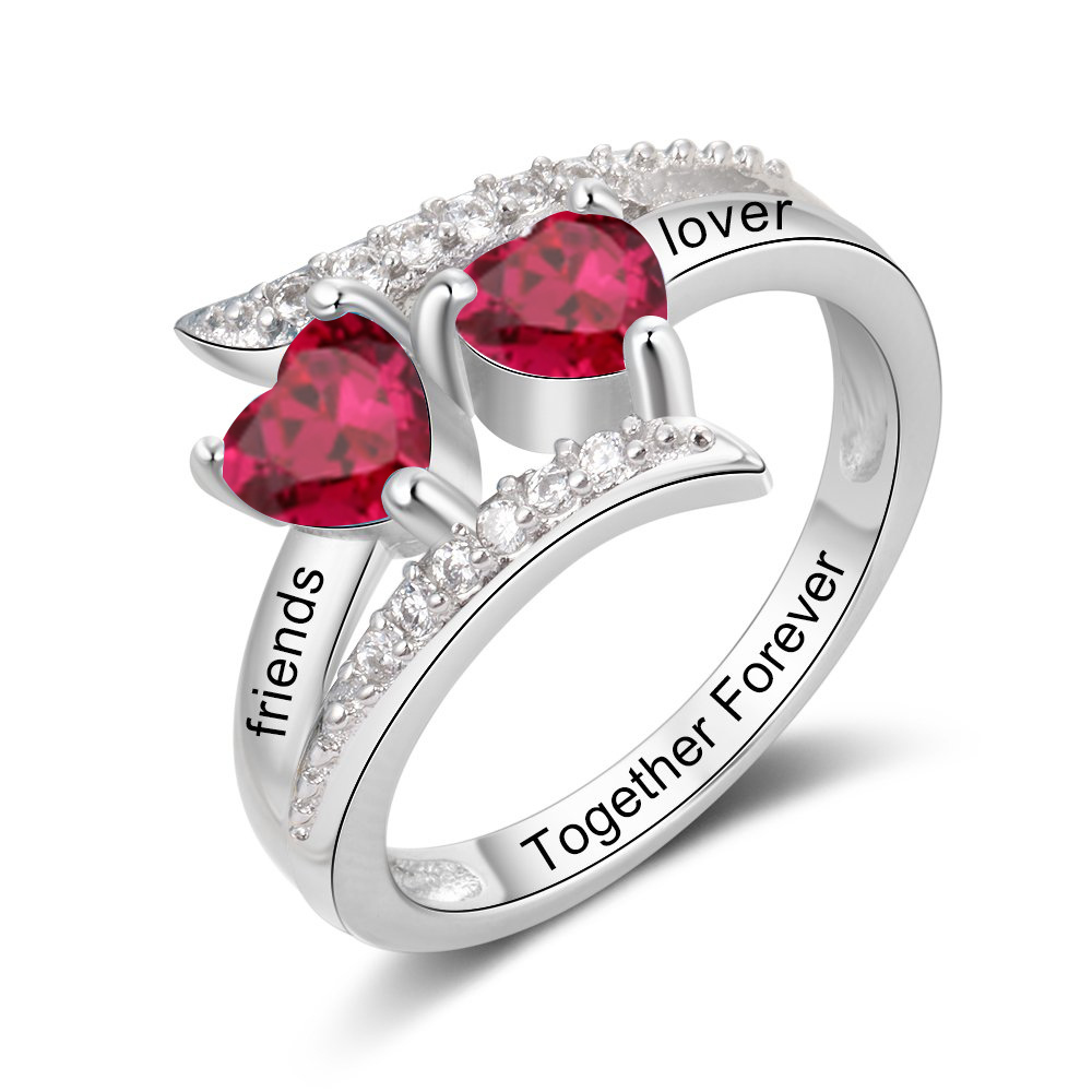 Family Ring Promise Ring Personalised 2 Birthstones Ring With Names Gifts for Her-Jessemade AU