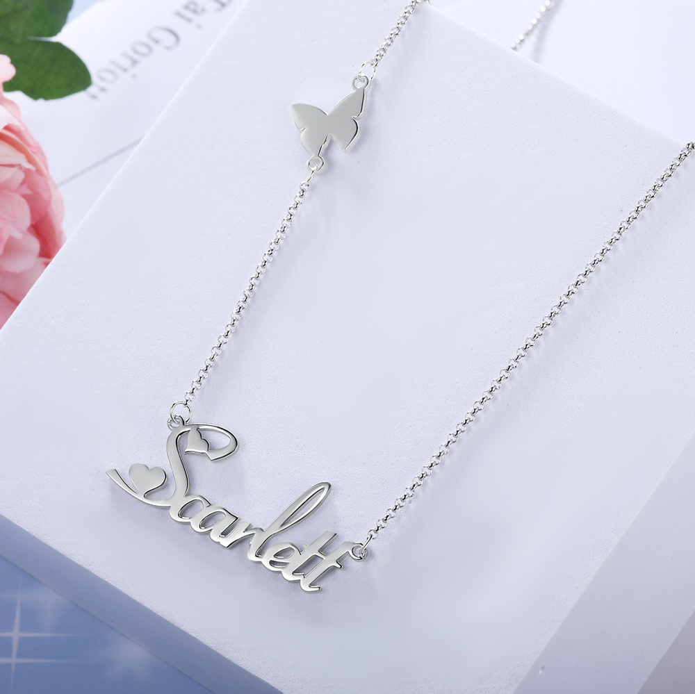 Personalised Butterfly Necklace Custom 1 Name Necklace Gift For Women-Jessemade AU