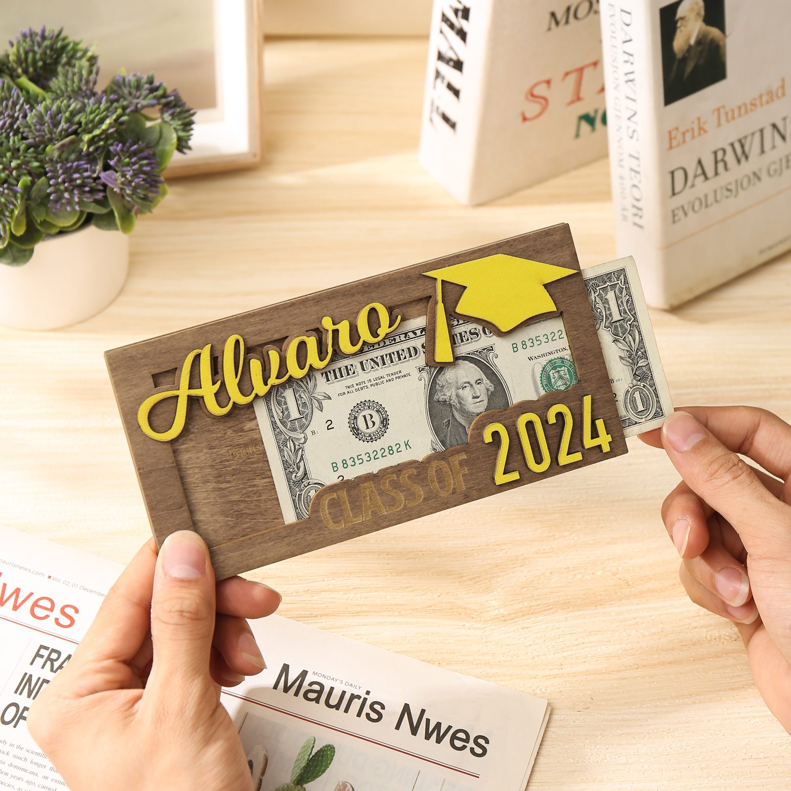 Class of 2024 Personalised Graduation Cash Clip Custom Name & Text Cash Box Creative Gifts for Her/Him-Jessemade AU