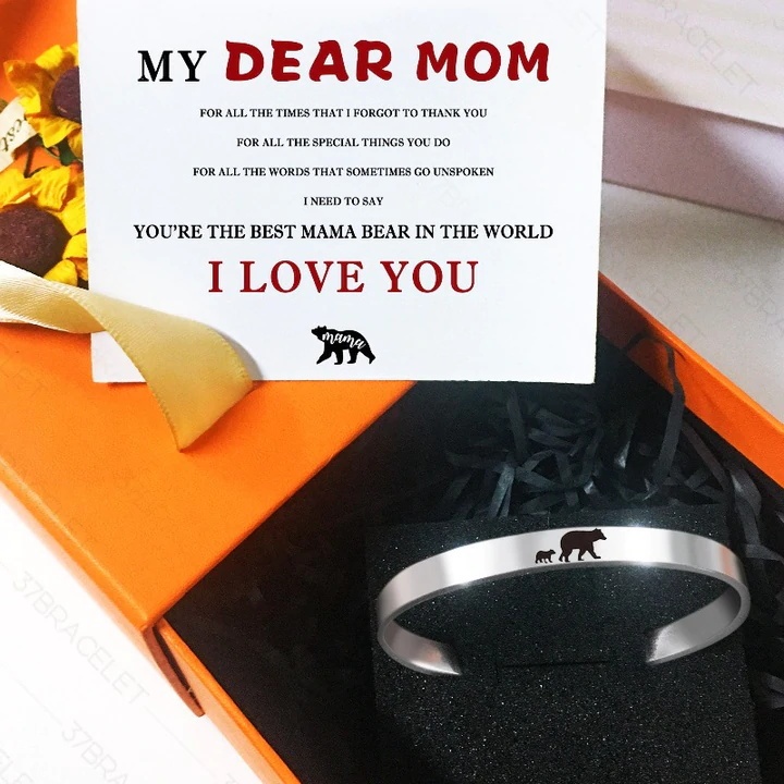 To My Mom Mama Bear Cuff Bangle Bracelet  "I Love You"-Jessemade AU