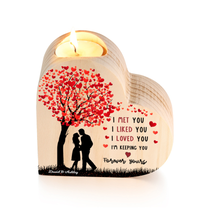 Personalised Couple Candle Holder Custom 2 Names Wooden Candlesticks Heart Valentine's Day Romantic Gifts-Jessemade AU