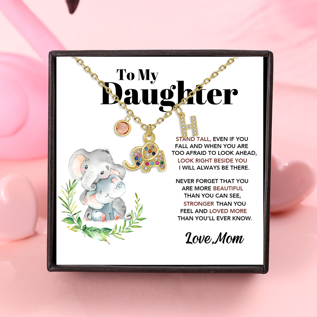 To My Daughter Personalised Elephant Necklace Custom Birthstone and Initial Kid's Necklace-Jessemade AU