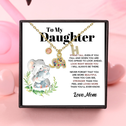 To My Daughter Personalised Elephant Necklace Custom Birthstone and Initial Kid's Necklace-Jessemade AU