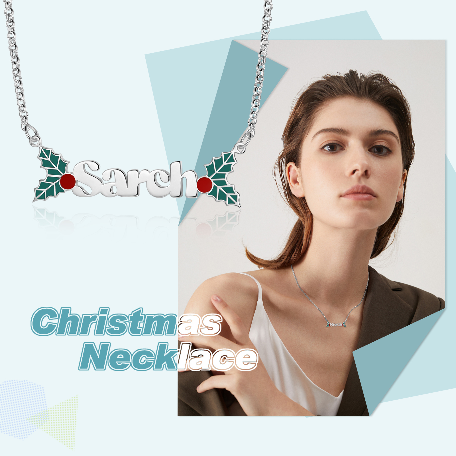 Personalised Christmas Holly Name Necklace Gifts for Her-Jessemade AU