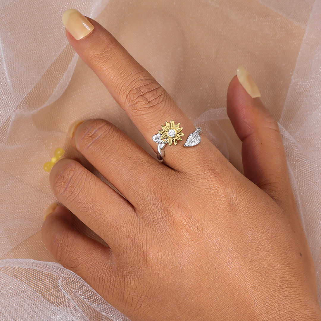 You are My Sunshine Sunflower Heart Ring-Jessemade AU