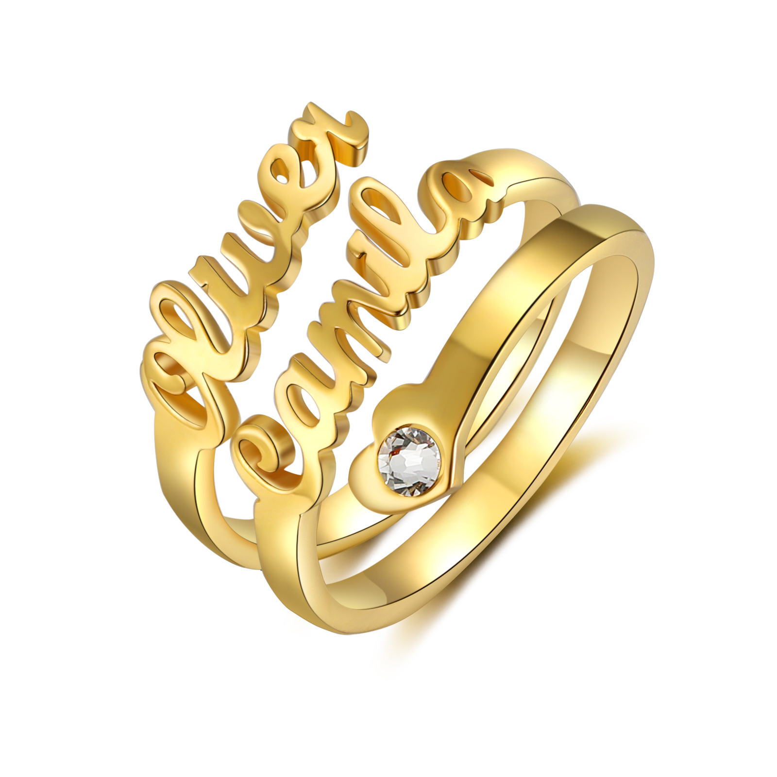 Personalised Heart Ring With Birthstone Custom 2 Names Ring Gifts For Her-Jessemade AU