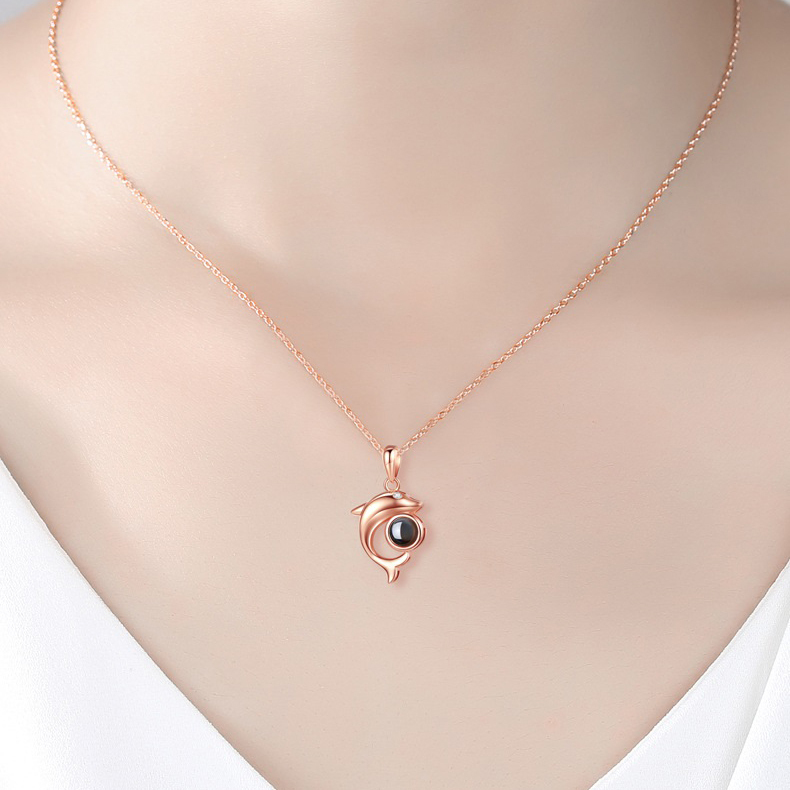 100 Languages Projection Necklace Engraved  " I LOVE YOU" Dolphin Necklace Valentines Day Gifts For Her-Jessemade AU