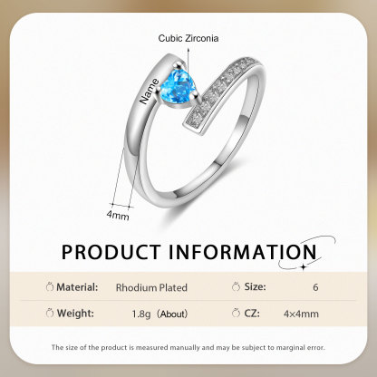 Personalised Heart Birthstone Ring Customised Name Ring Gift for Women Girls-Jessemade AU