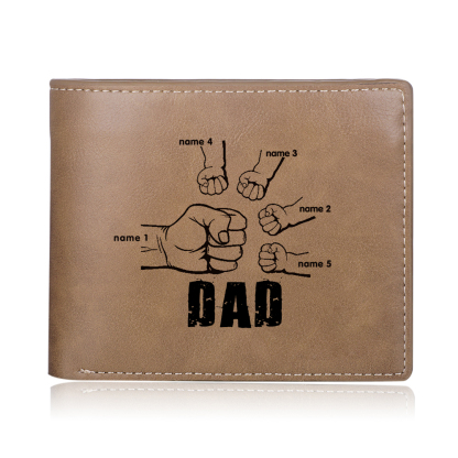 Personalised Leather Mens Wallet Engraved 5 Names Fist Bump Folding Wallet Father's Day Gifts-Jessemade AU