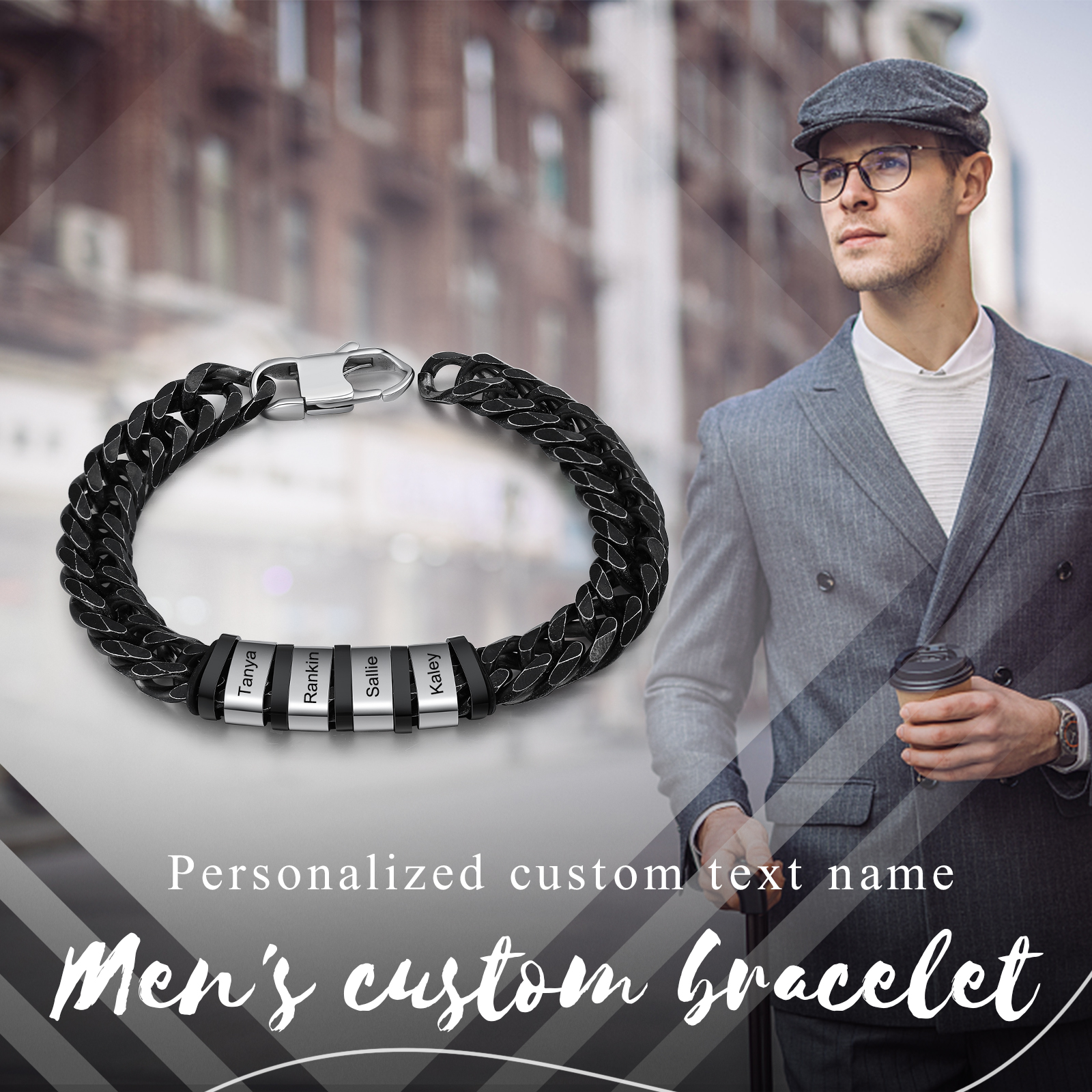 Personalised Cuban Chain Bracelet Customised Name Bracelet with 4 Beads-Jessemade AU